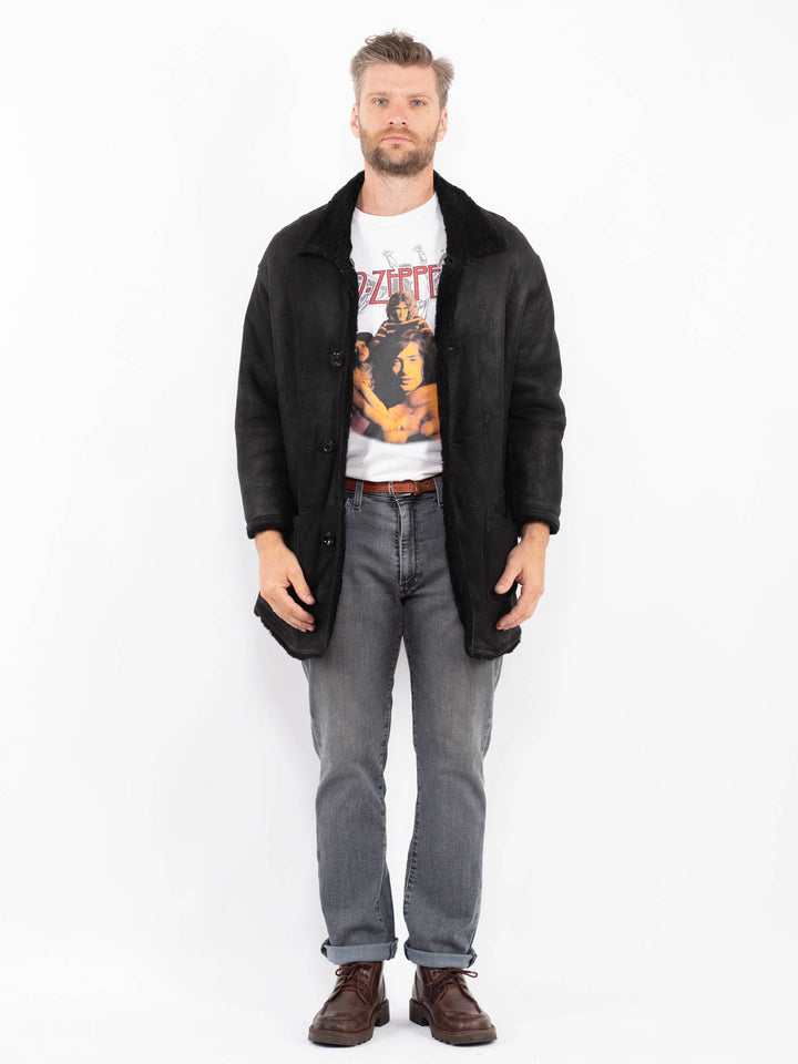 Vintage 90's Men Sheepskin Coat in BlackZ2280