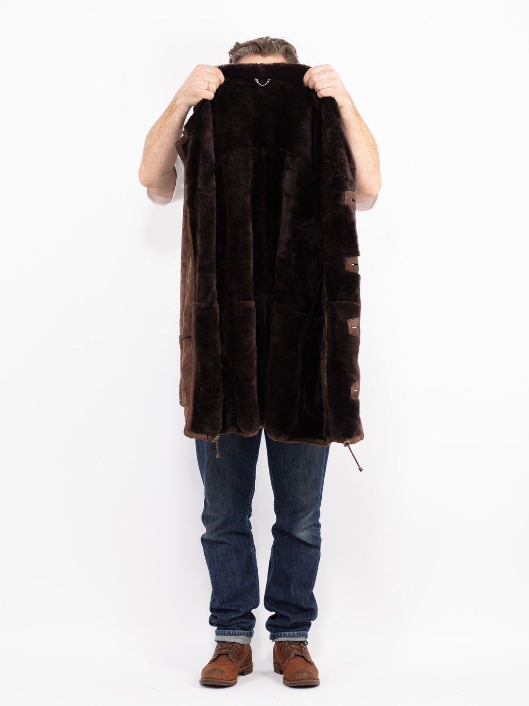 Vintage 90's Men Sheepskin Coat in BrownZ2661