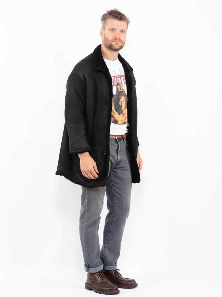 Vintage 90's Men Sheepskin Coat in BlackZ2280