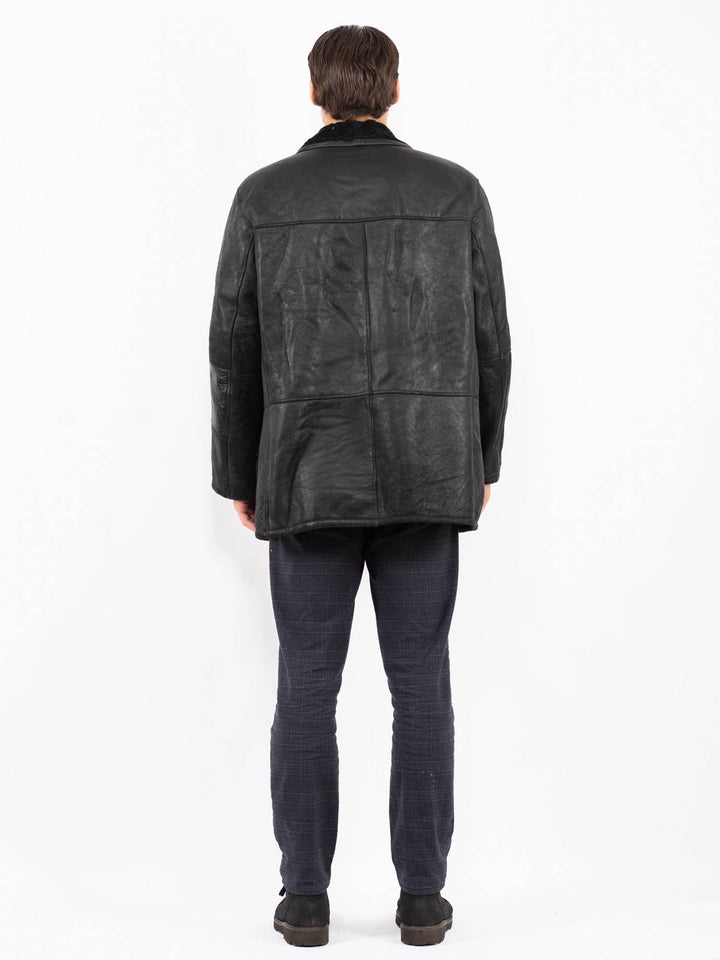 Vintage 90's Men Sheepskin Coat in BlackZ2371