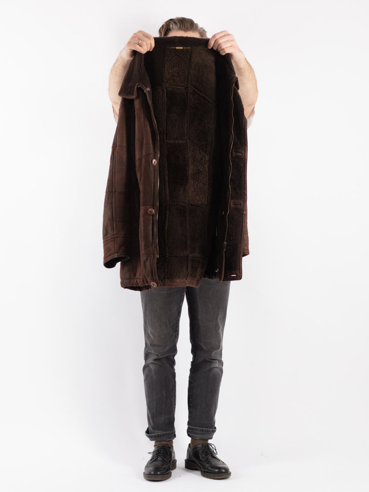 Vintage 90's Men Sheepskin Coat in Brown