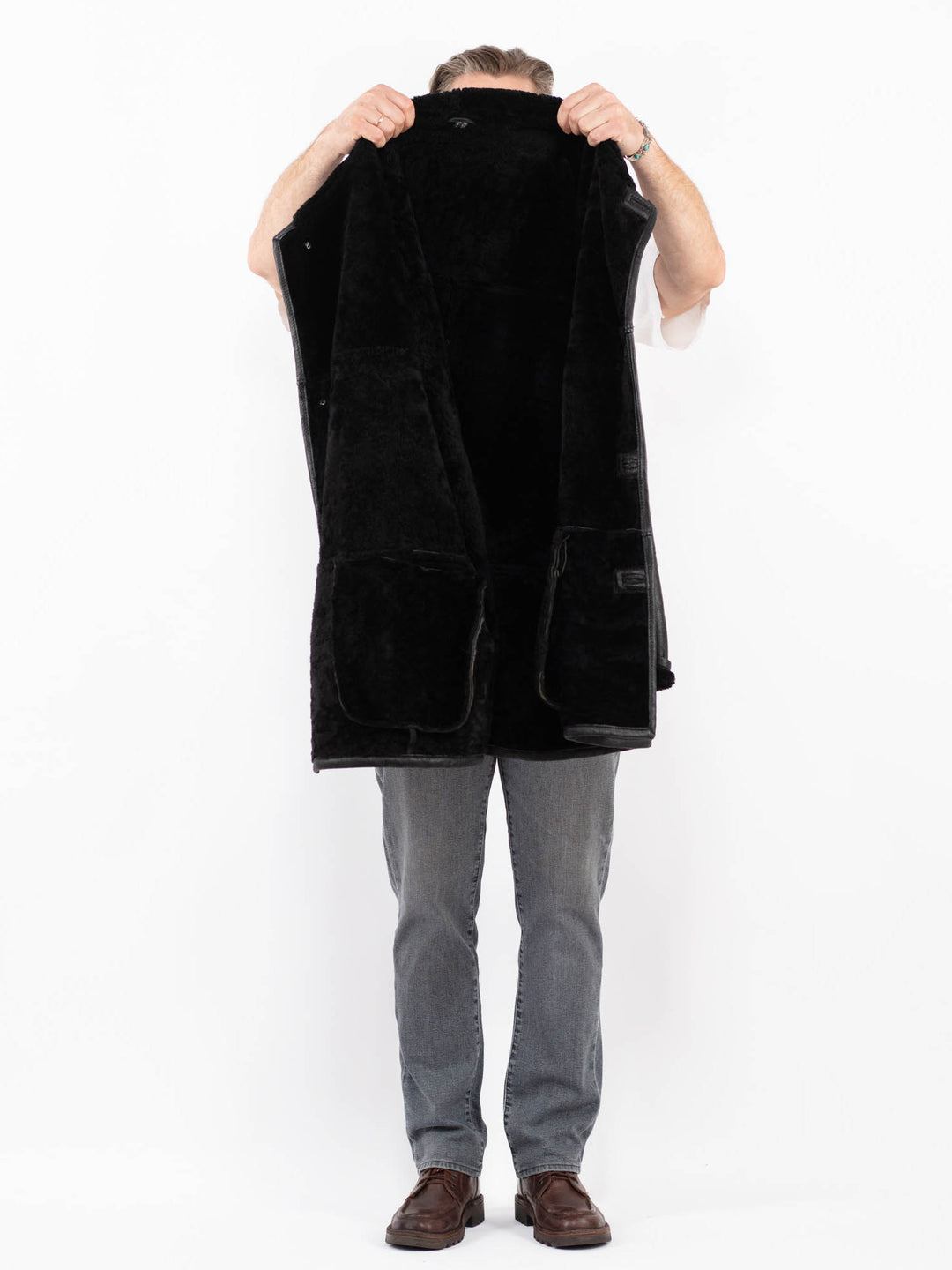 Vintage 90's Men Sheepskin Coat in BlackZ2054