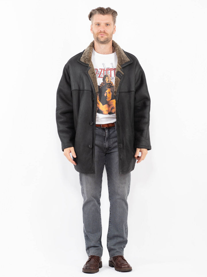 Vintage 90's Men Sheepskin Coat in BlackZ2055