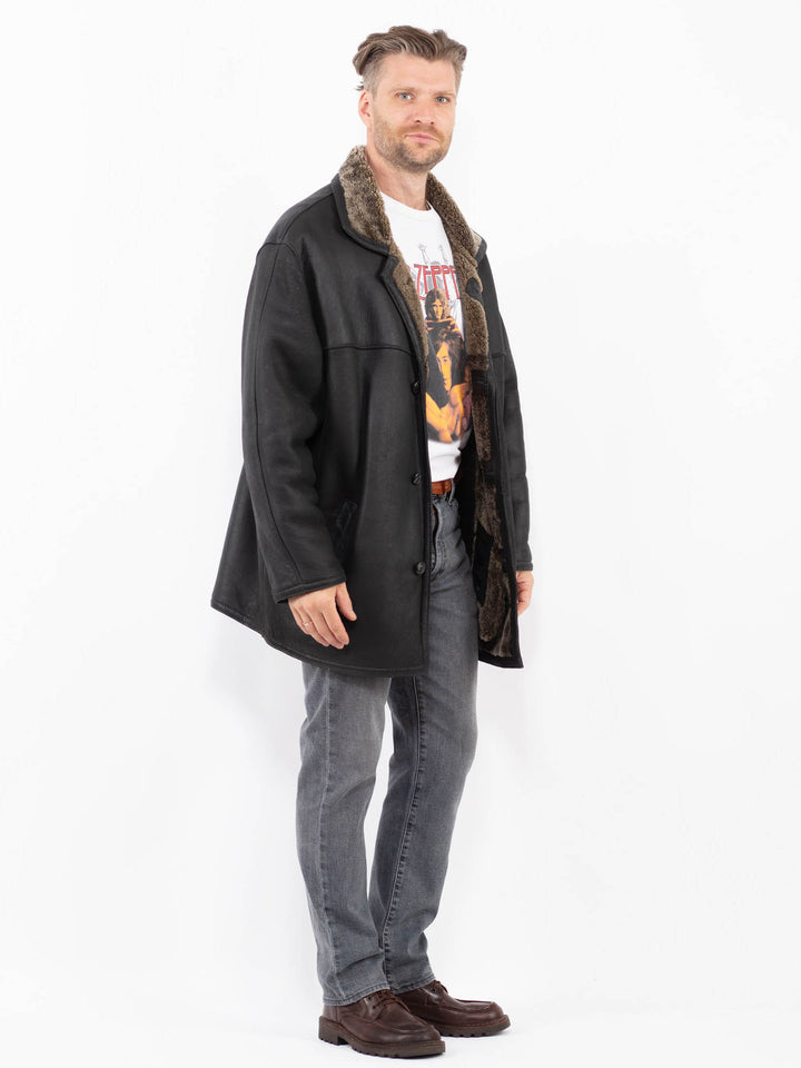 Vintage 90's Men Sheepskin Coat in BlackZ2055