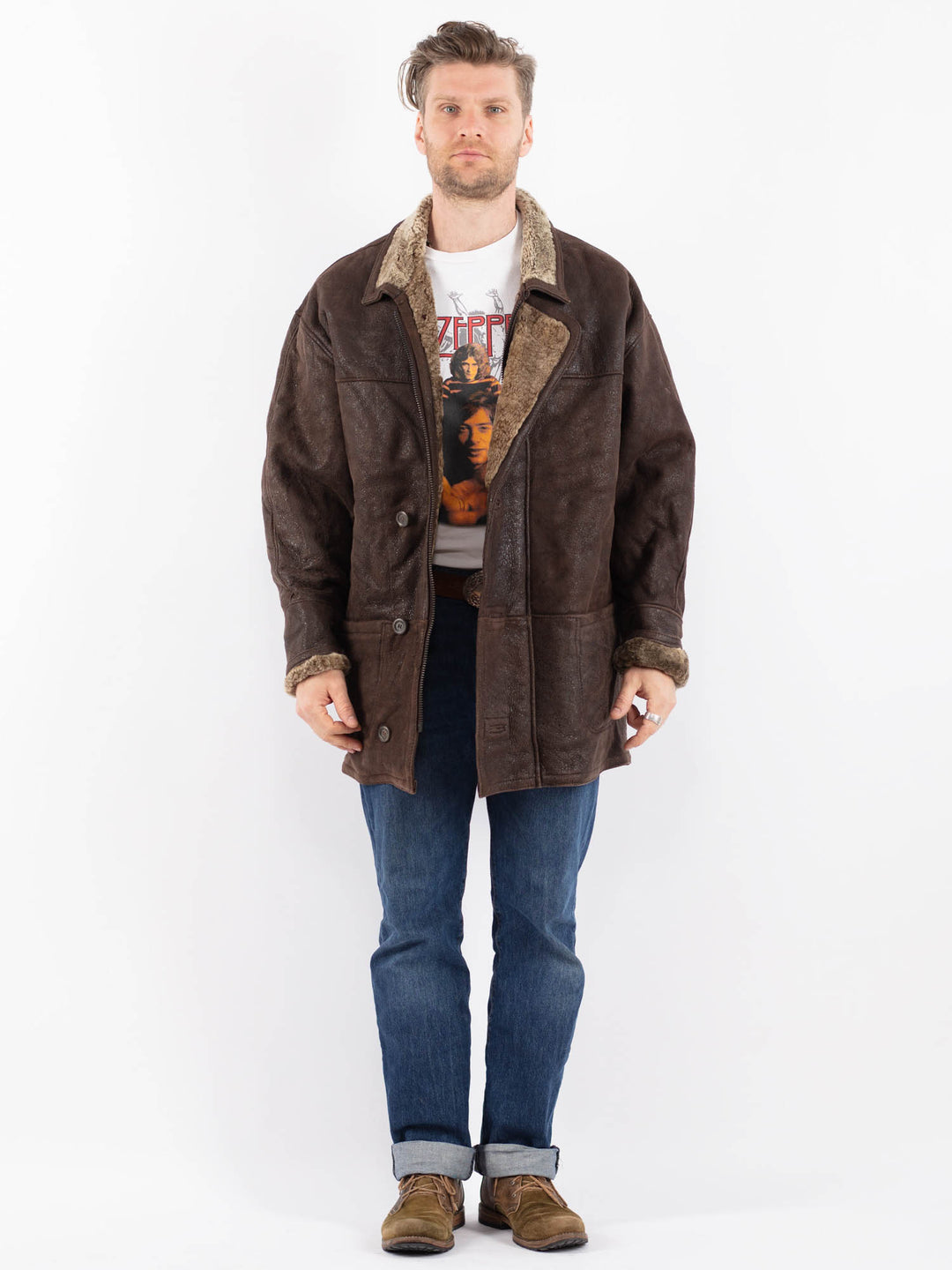 Vintage 90's Men Sheepskin Coat in BrownZ1518