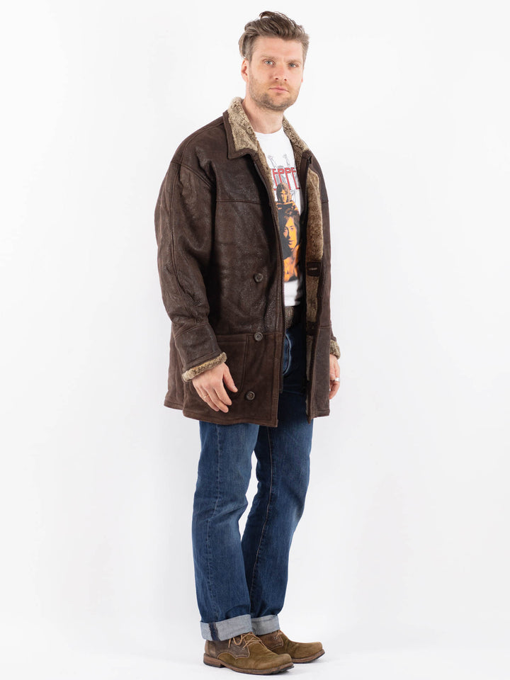 Vintage 90's Men Sheepskin Coat in BrownZ1518