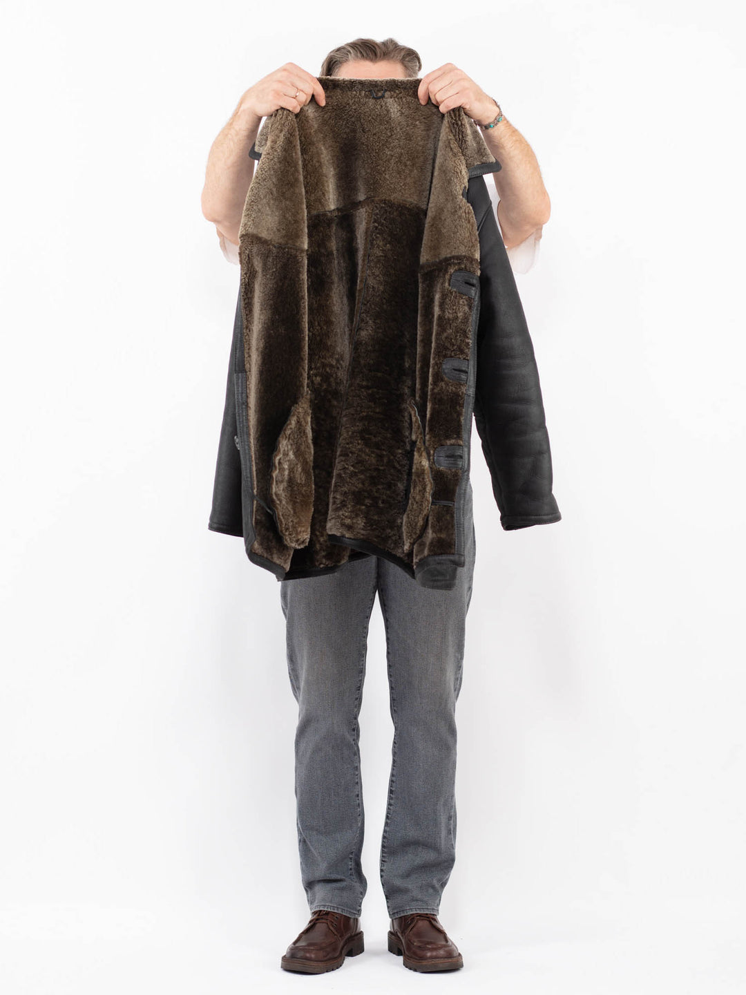 Vintage 90's Men Sheepskin Coat in BlackZ2055