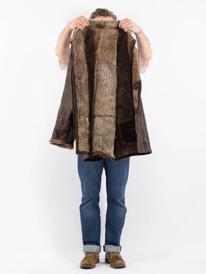 Vintage 90's Men Sheepskin Coat in BrownZ1518