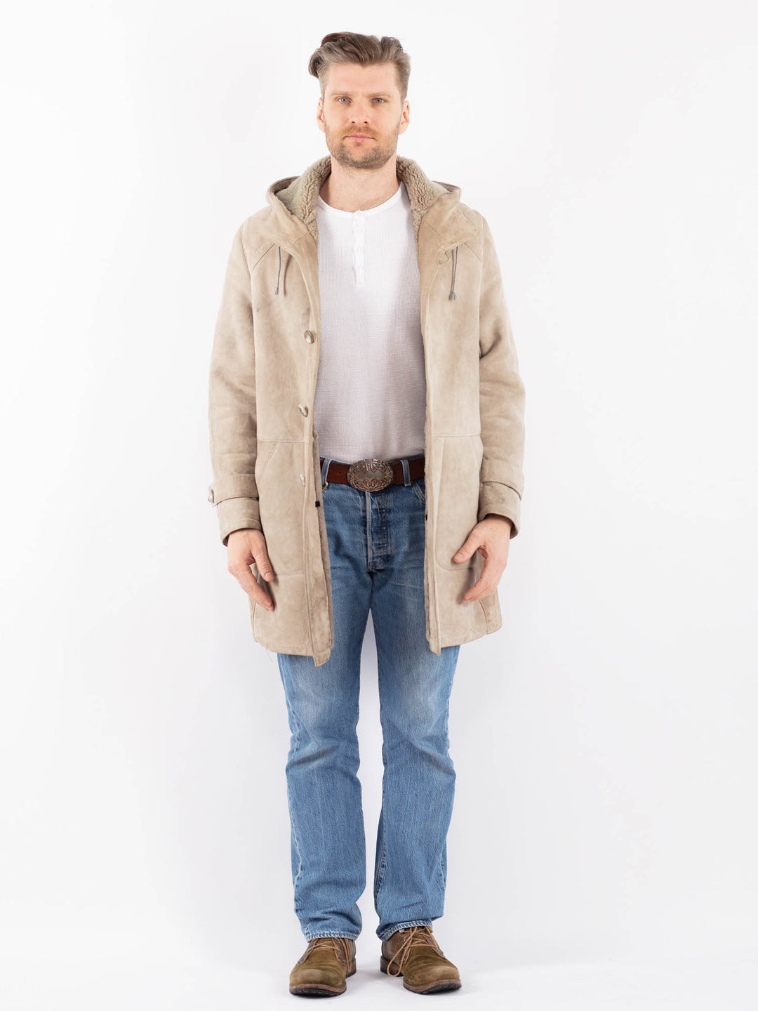 Vintage 90's Men Sheepskin Coat in BeigeZ1411