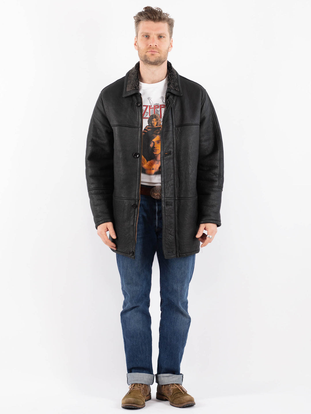 Vintage 90's Men Sheepskin Coat in BlackZ1519