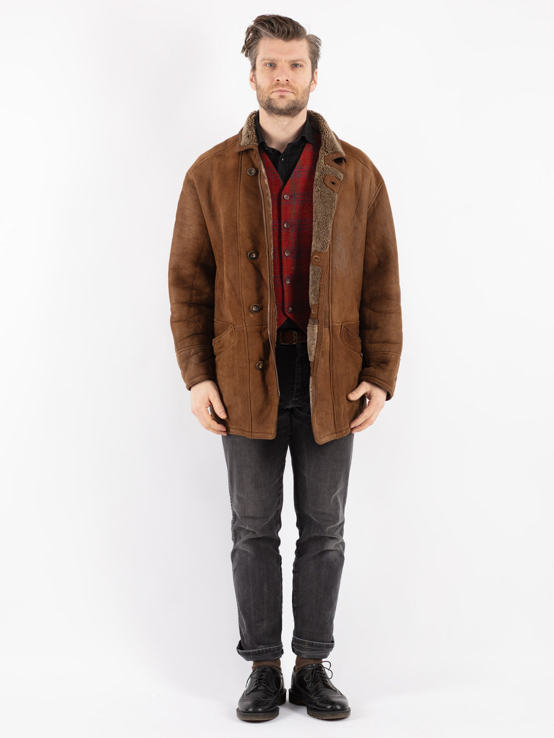 Vintage 90's Men Sheepskin Coat in Brown