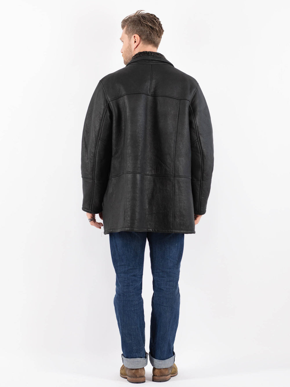 Vintage 90's Men Sheepskin Coat in BlackZ1519