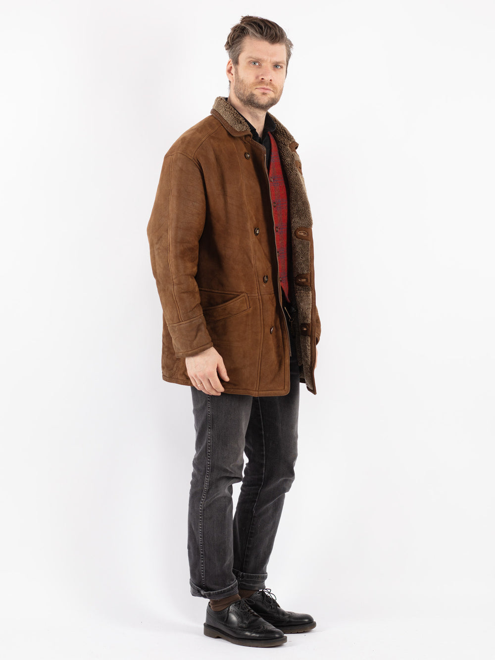 Vintage 90's Men Sheepskin Coat in Brown