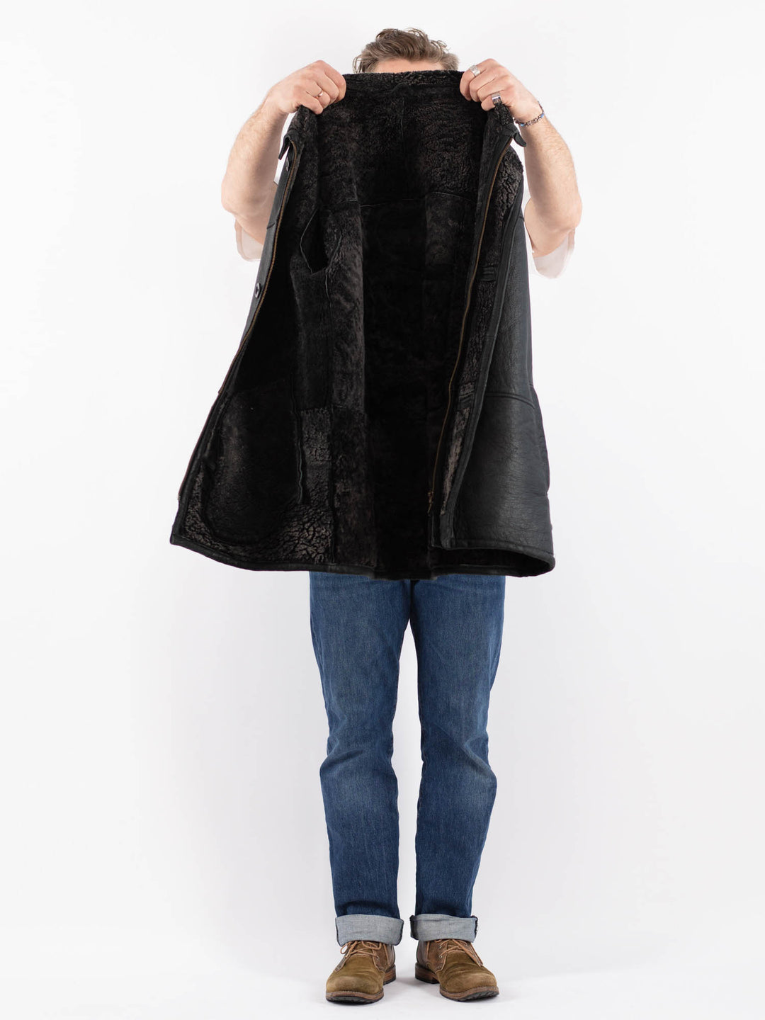 Vintage 90's Men Sheepskin Coat in BlackZ1519