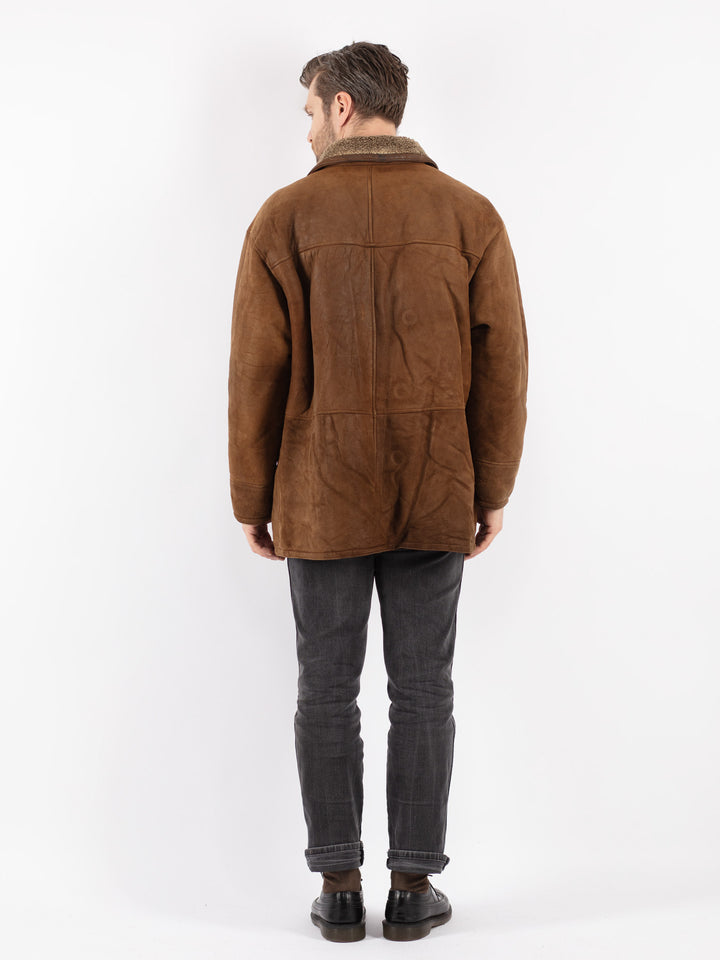 Vintage 90's Men Sheepskin Coat in Brown