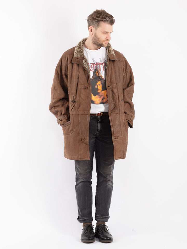 Vintage 90's Men Sheepskin Coat in Brown