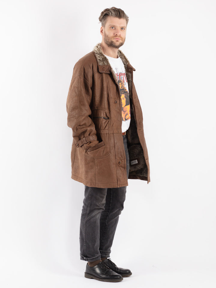 Vintage 90's Men Sheepskin Coat in Brown