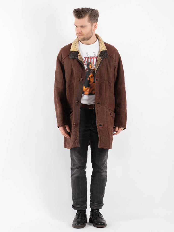 Vintage 90's Men Sheepskin Coat in Brown