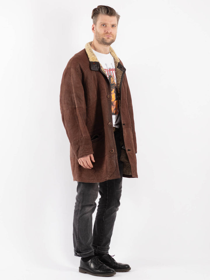 Vintage 90's Men Sheepskin Coat in Brown