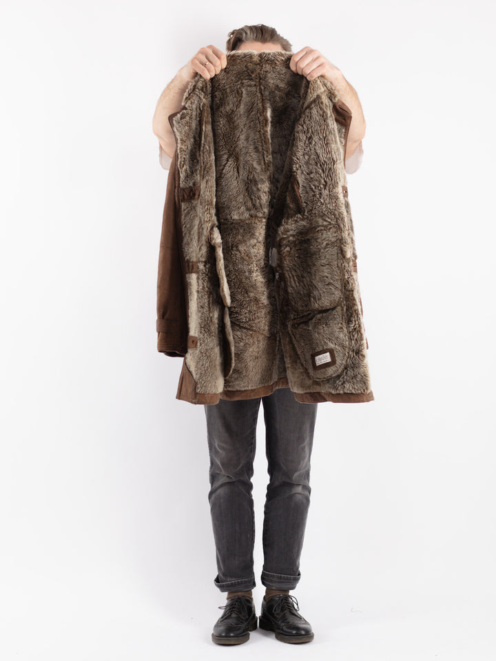 Vintage 90's Men Sheepskin Coat in Brown