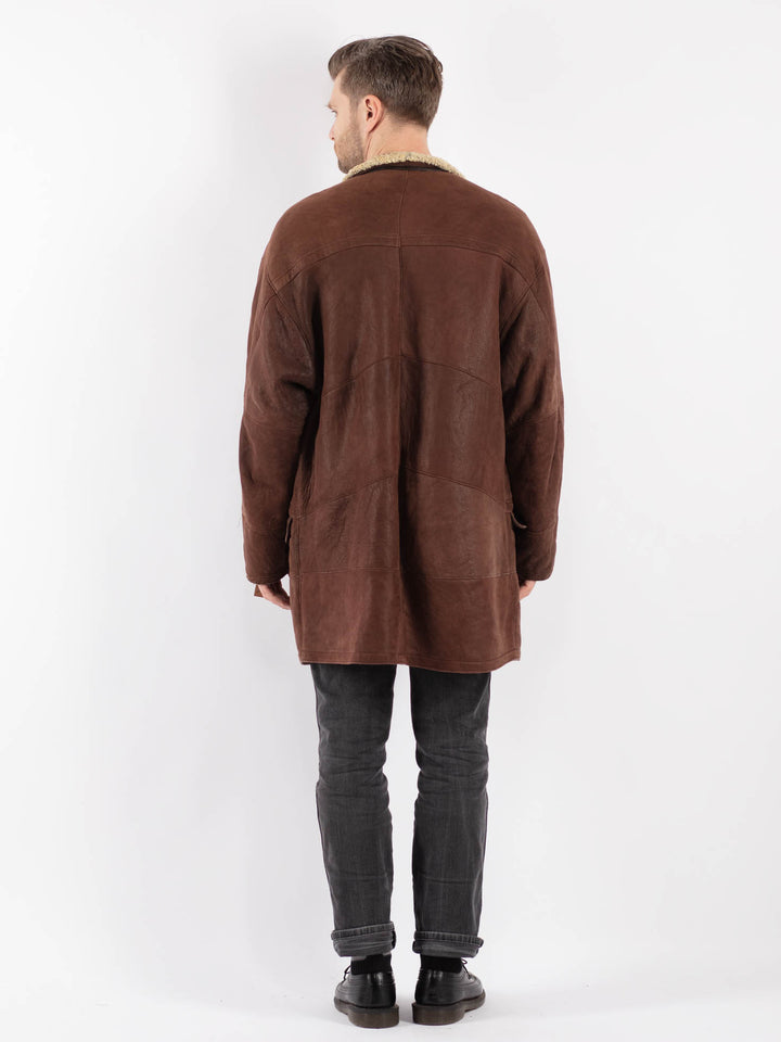 Vintage 90's Men Sheepskin Coat in Brown