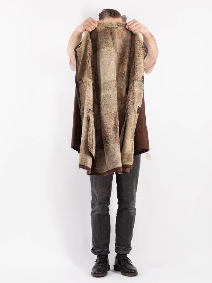 Vintage 90's Men Sheepskin Coat in Brown