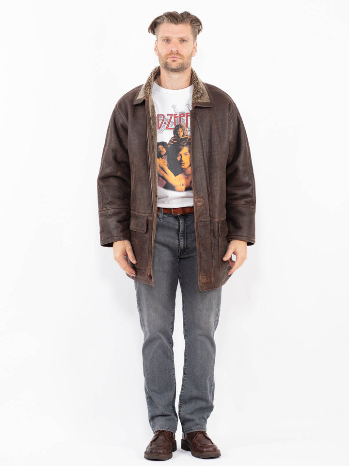 Vintage 90's Men Sheepskin Coat in BrownZ2060