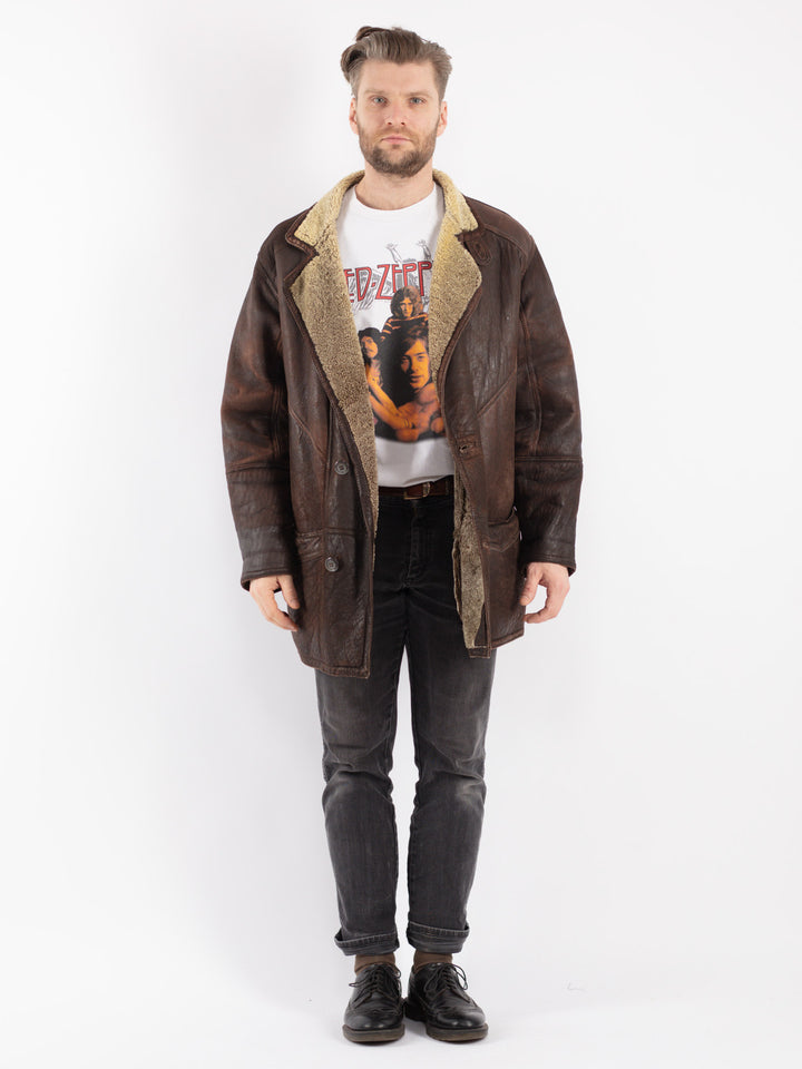 Vintage 80's Men Sheepskin Coat in BrownZ313