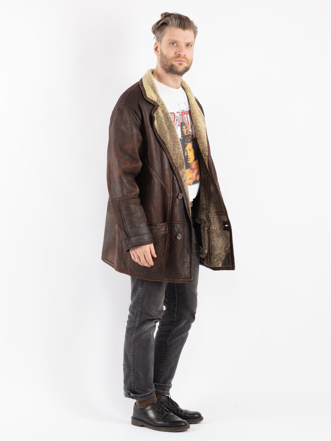Vintage 80's Men Sheepskin Coat in BrownZ313