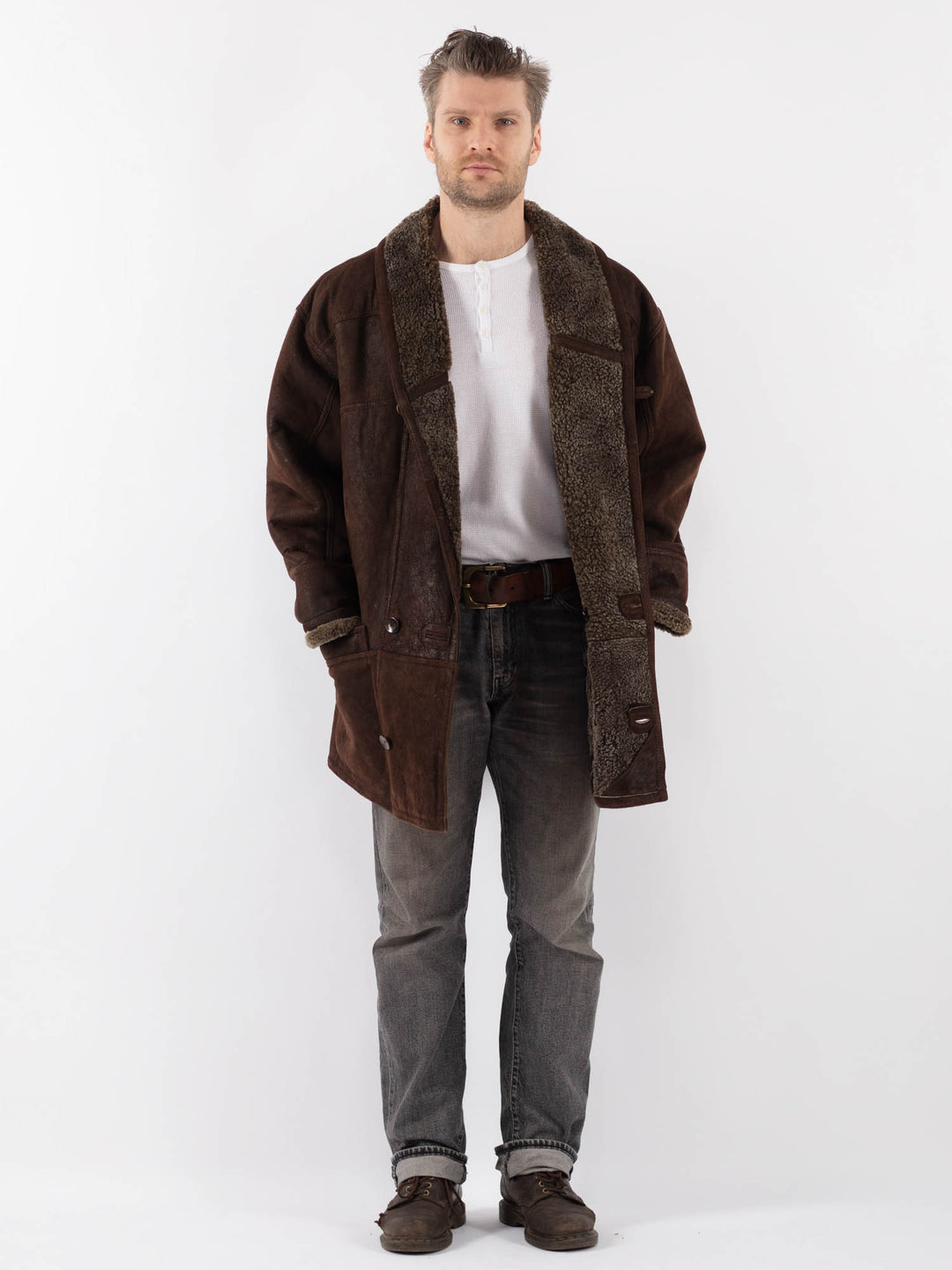 Vintage 90's Men Sheepskin Coat in BrownZ1119