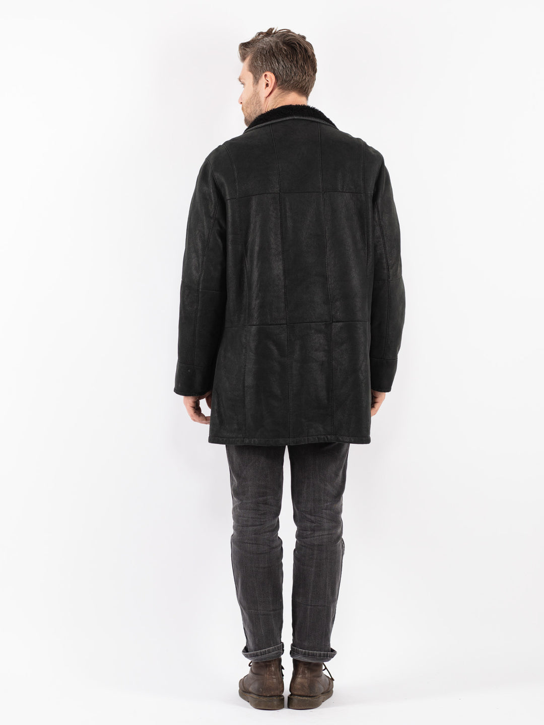 Vintage 90's Men Sheepskin Coat in Black