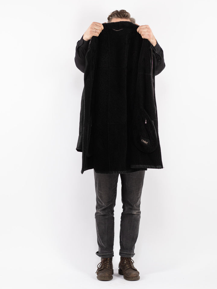 Vintage 90's Men Sheepskin Coat in Black