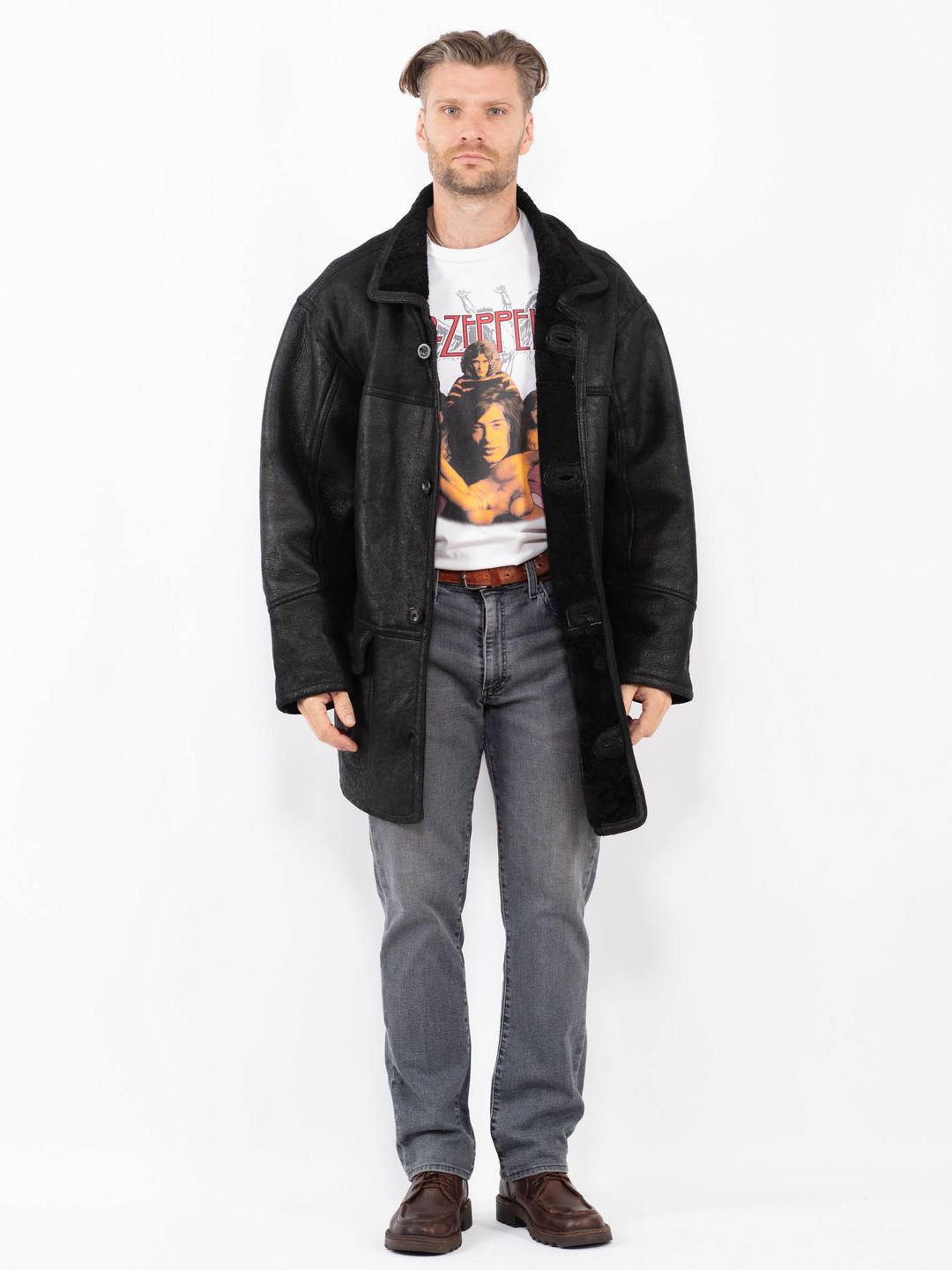 Vintage 90's Men Sheepskin Coat in BlackZ2061