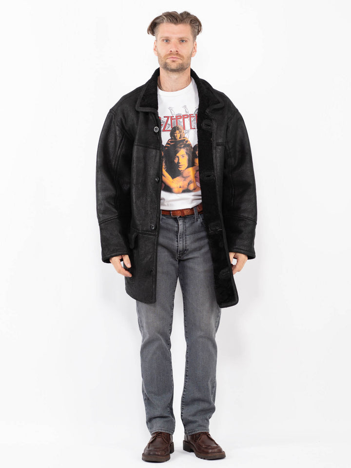 Vintage 90's Men Sheepskin Coat in BlackZ2061
