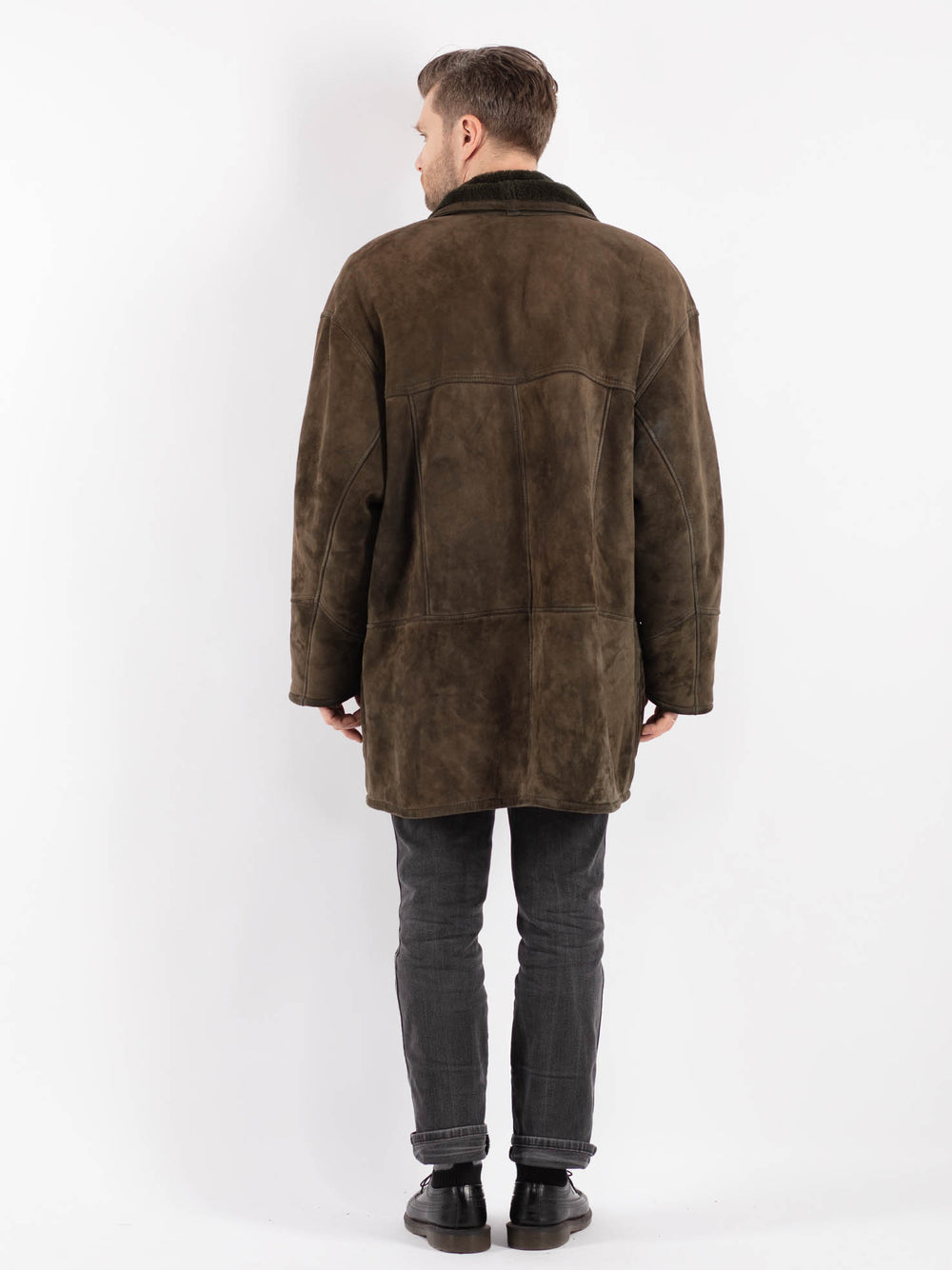 Vintage 90's Men Sheepskin Coat in Green