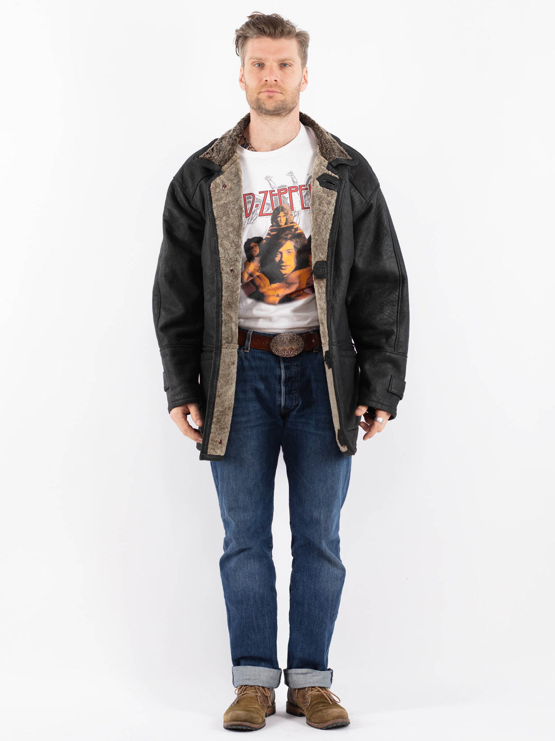 Vintage 90's Men Sheepskin Coat in BlackZ1521