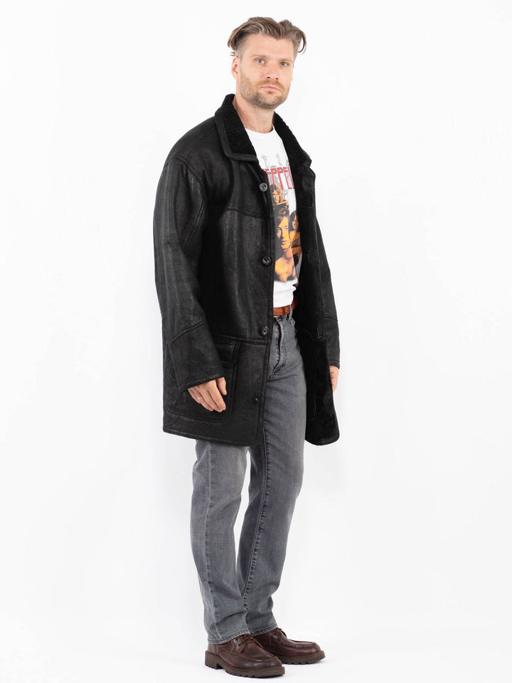 Vintage 90's Men Sheepskin Coat in BlackZ2061