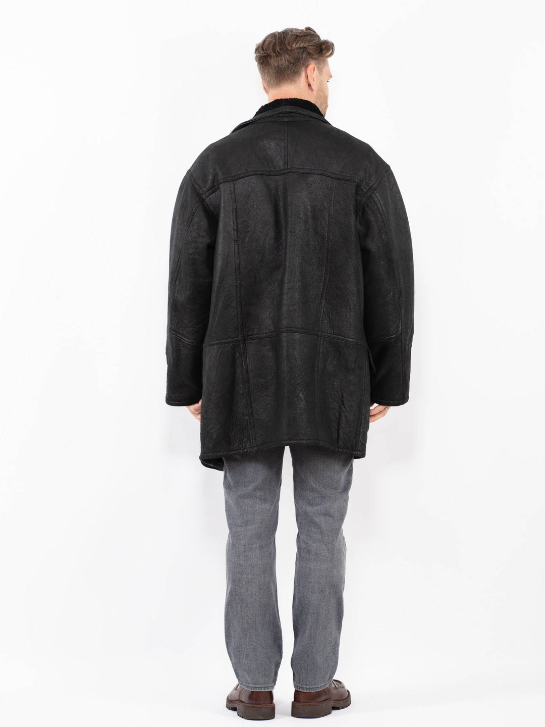Vintage 90's Men Sheepskin Coat in BlackZ2061