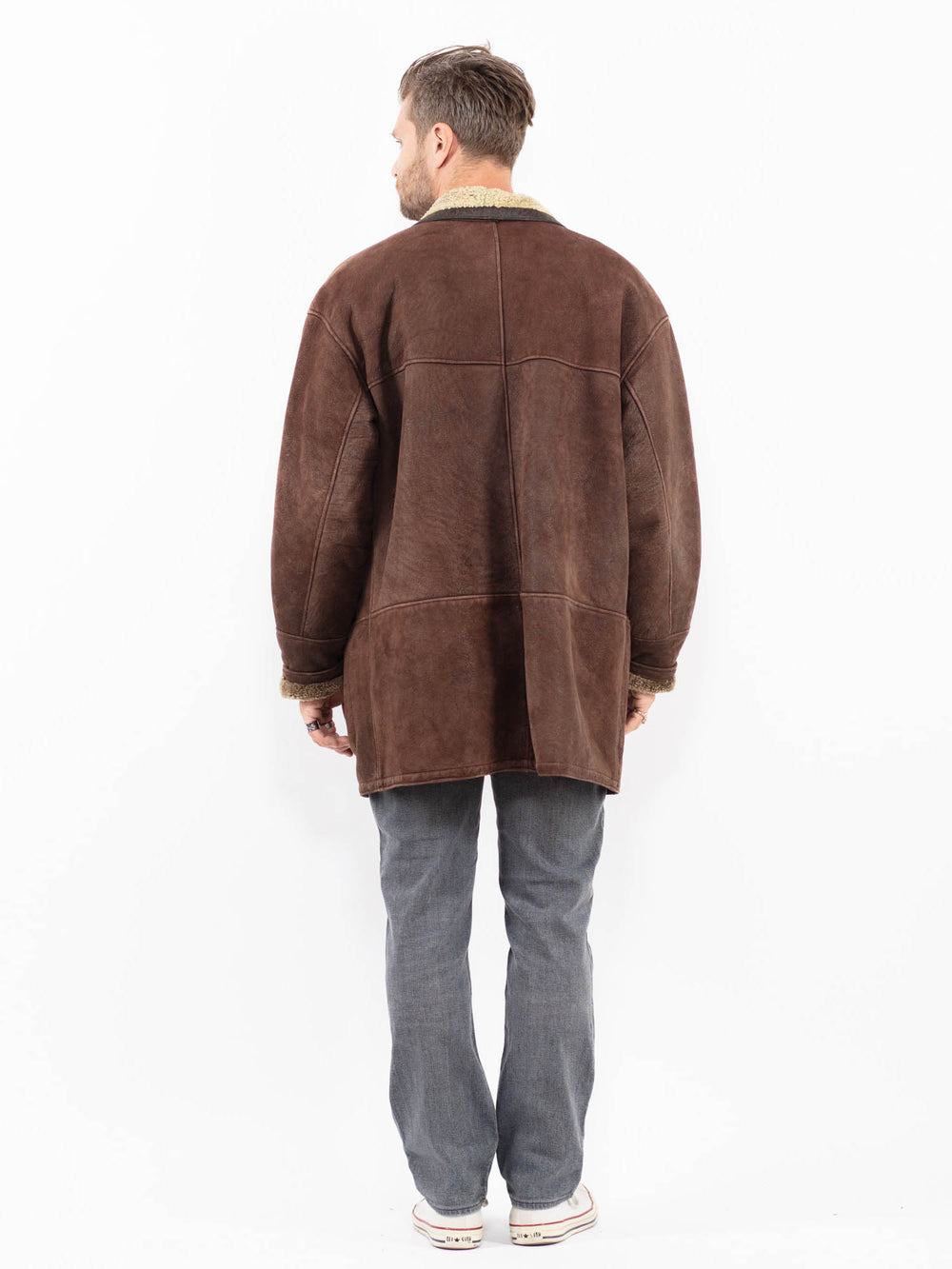 Vintage 90's Men Sheepskin Coat in BrownZ1937