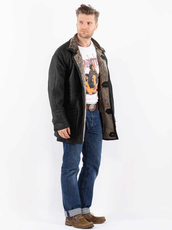Vintage 90's Men Sheepskin Coat in BlackZ1521