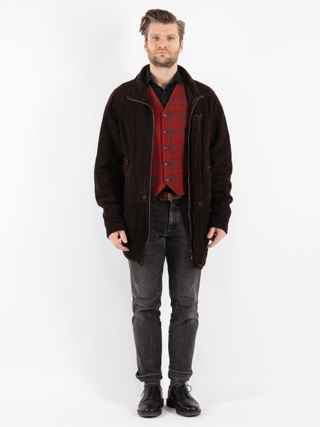 Vintage 90's Men Sheepskin Coat in Brown