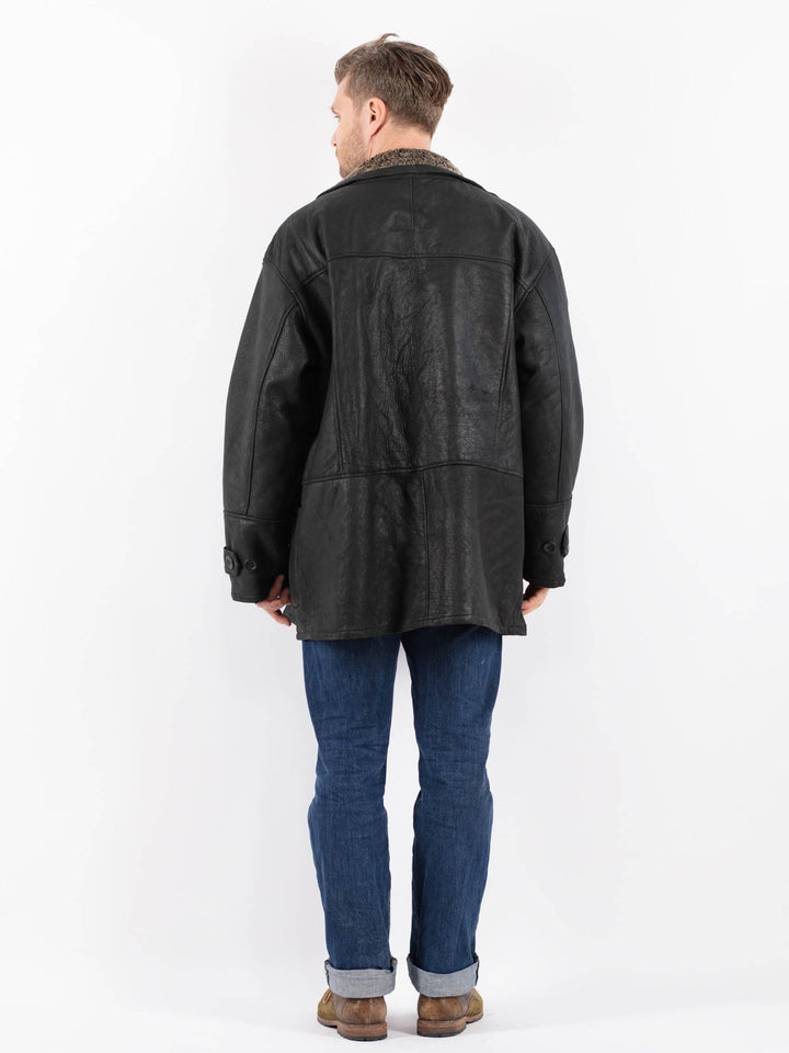 Vintage 90's Men Sheepskin Coat in BlackZ1521