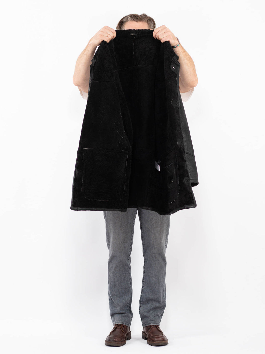 Vintage 90's Men Sheepskin Coat in BlackZ2061