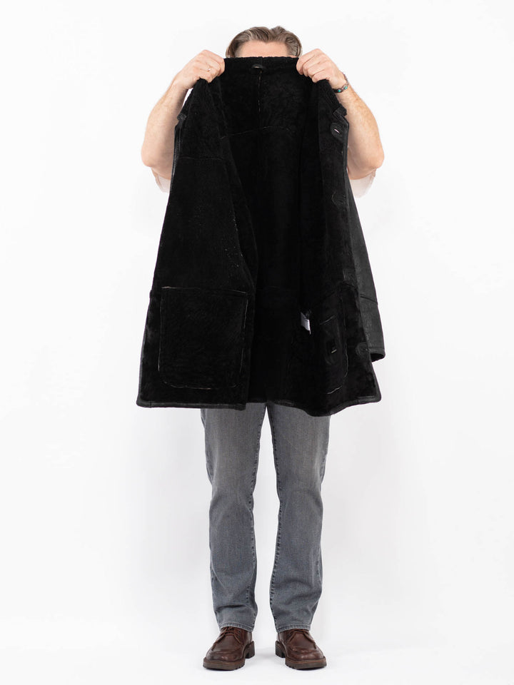 Vintage 90's Men Sheepskin Coat in BlackZ2061