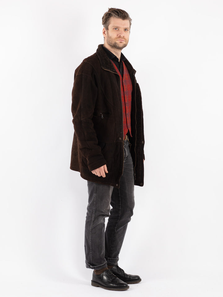 Vintage 90's Men Sheepskin Coat in Brown