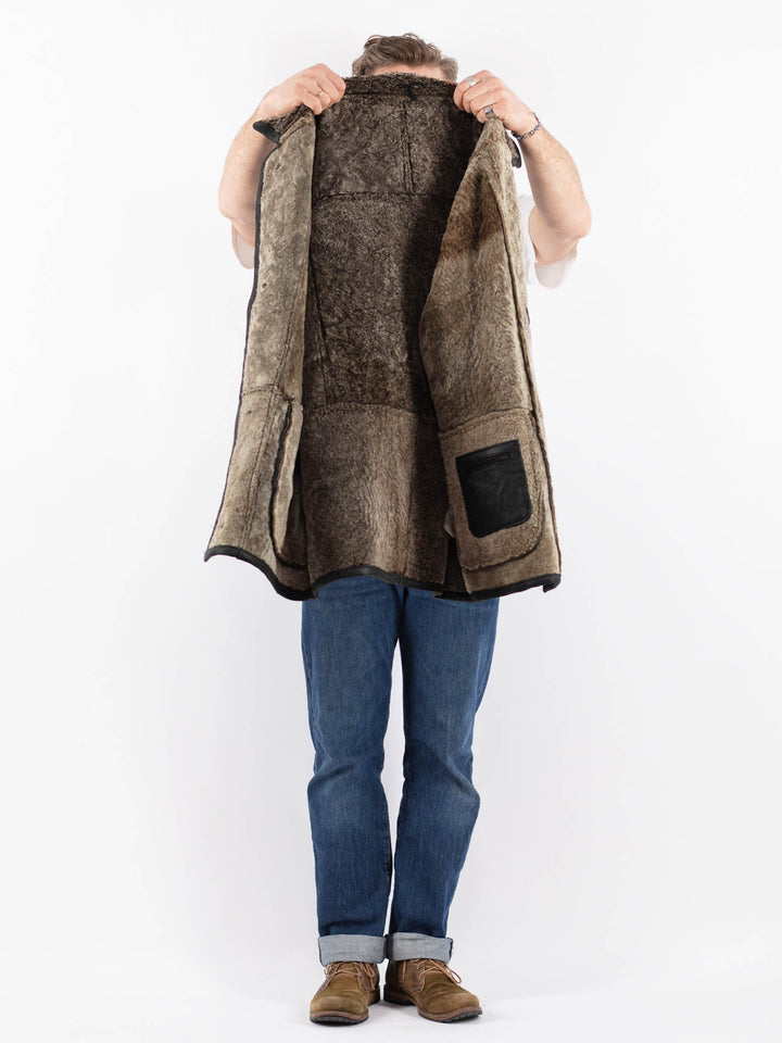 Vintage 90's Men Sheepskin Coat in BlackZ1521