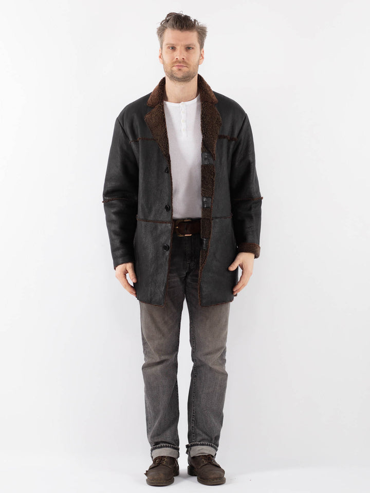 Vintage 90's Men Sheepskin Coat in BlackZ1121