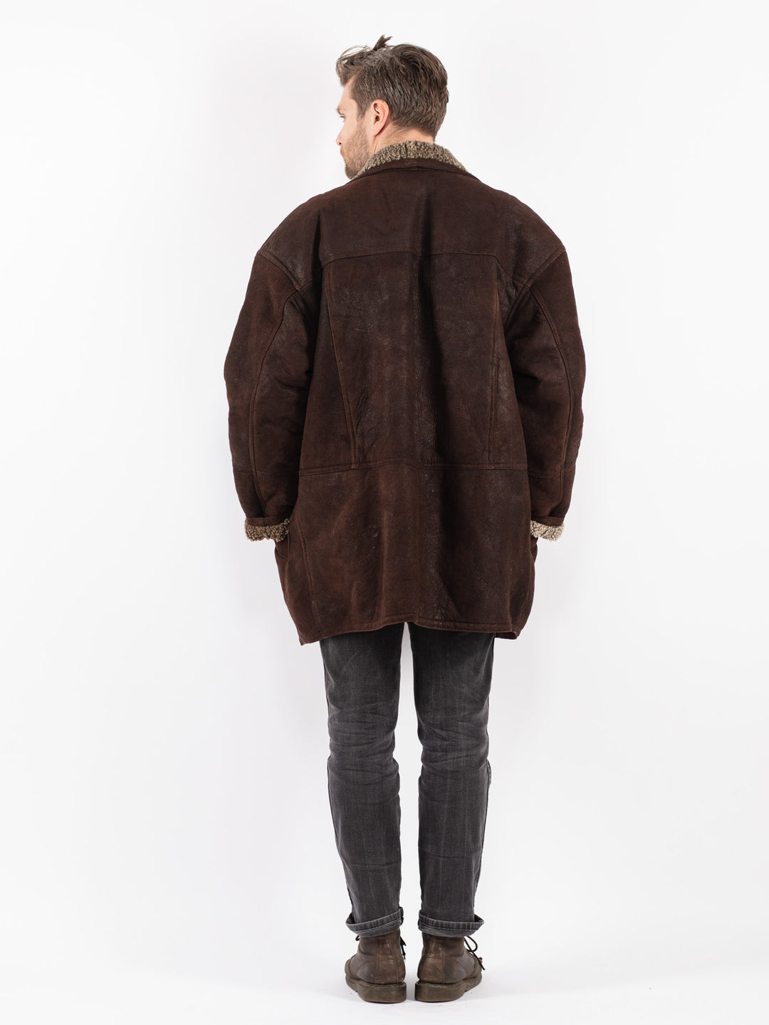 Vintage 90's Men Sheepskin Coat in Brown
