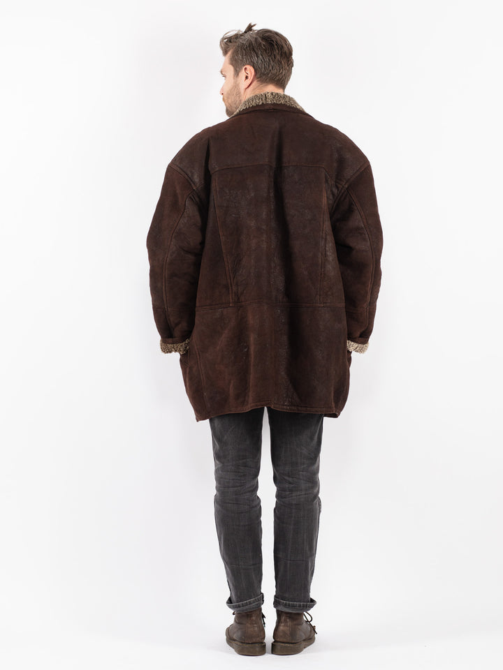 Vintage 90's Men Sheepskin Coat in Brown