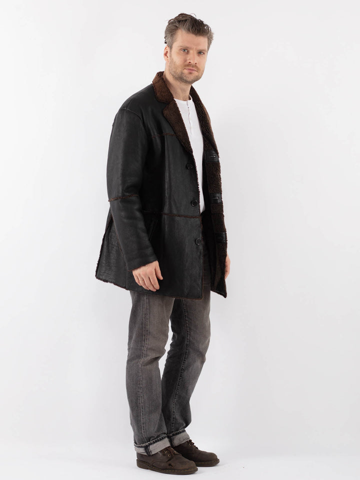 Vintage 90's Men Sheepskin Coat in BlackZ1121